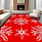 Bold White Snowflake Red Background Rug