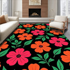 Vibrant Pink Orange Floral Branches Rug