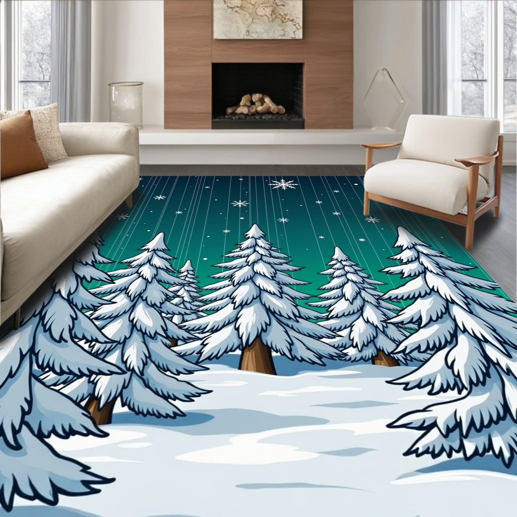 Winter Forest Snowfall Evergreen Trees Rug