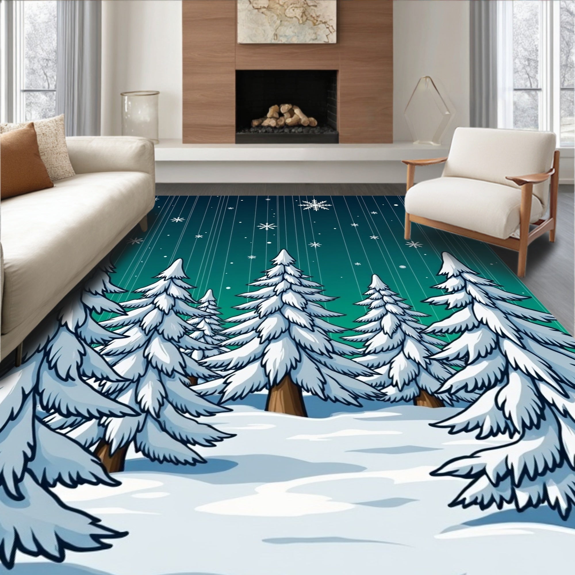 Winter Forest Snowfall Evergreen Trees Rug