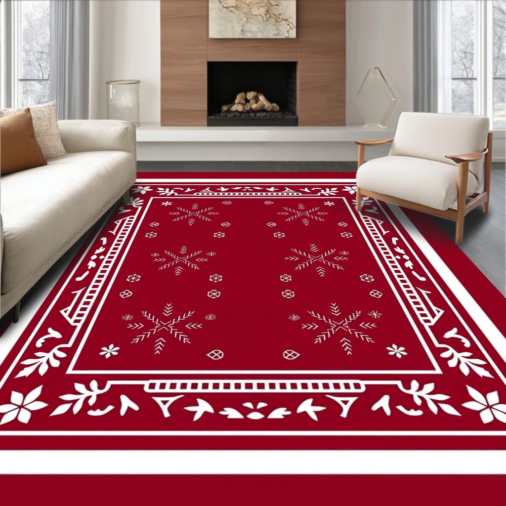 Crimson Snowflake Border Medallion Rug