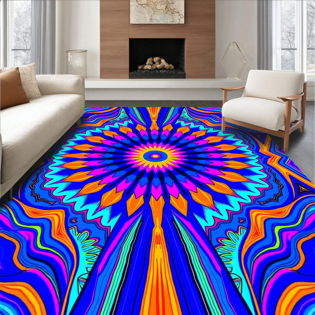 Vibrant Blue Mandala Swirl Rug