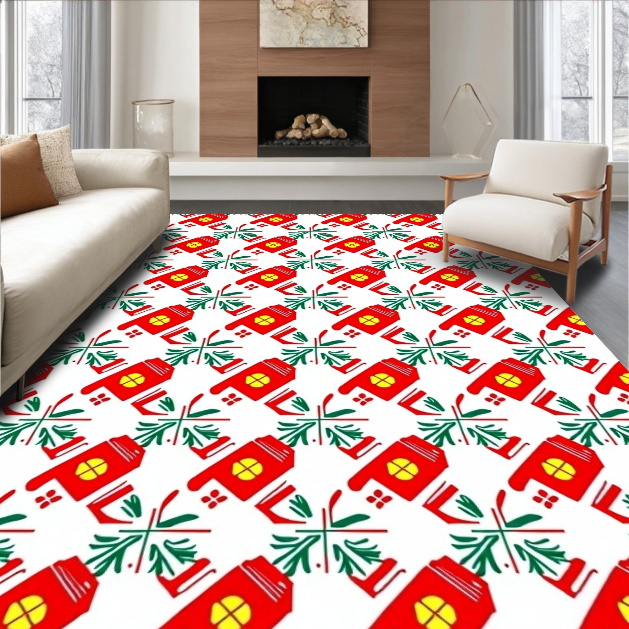 Red Yellow Green Medallion Repeats Rug