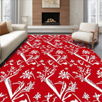Chinoiseries Red White Floral Tree Scroll Rug