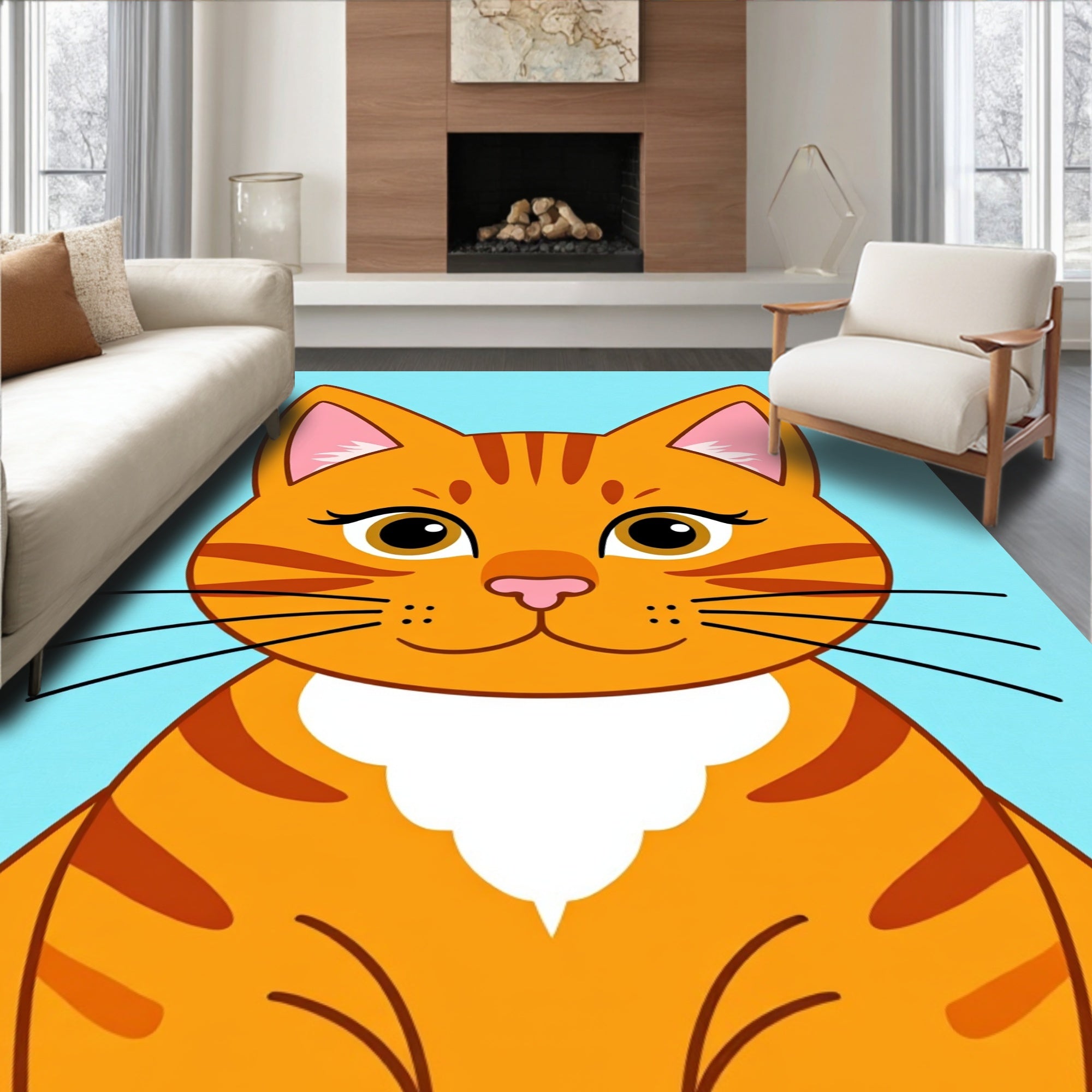 Cute Orange Tabby Cat Face Rug