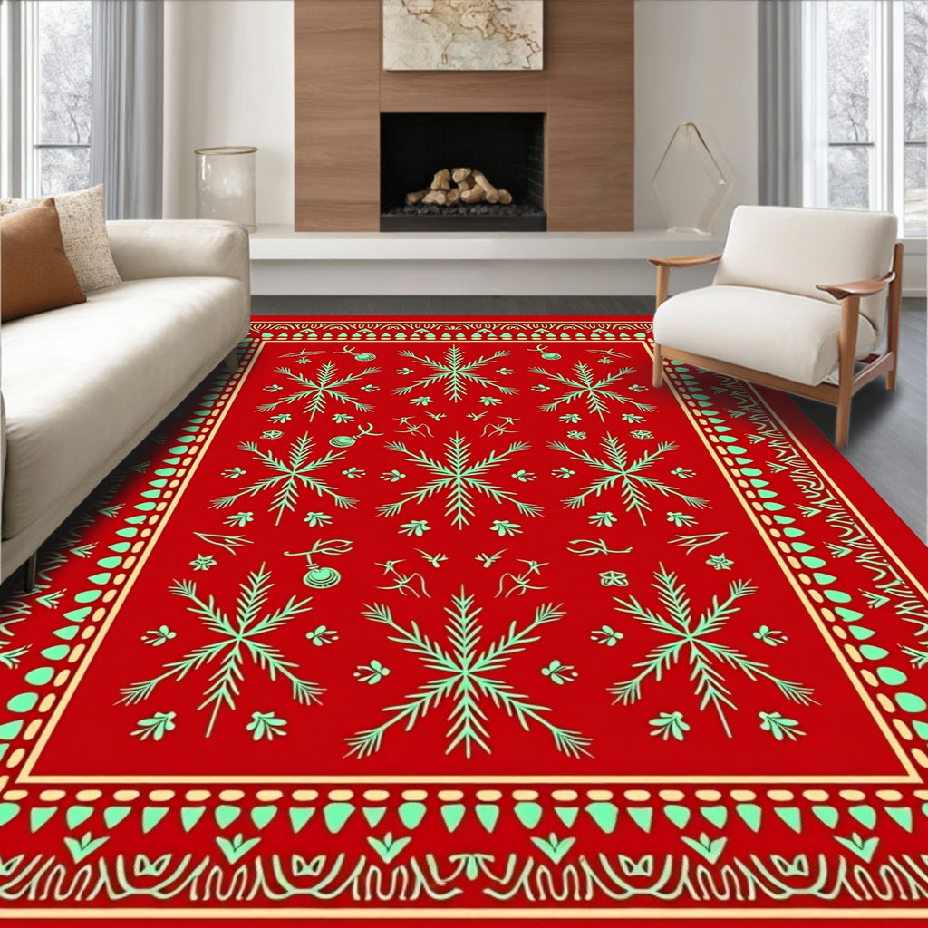 Crimson Snowflake Bordered Medallion Rug