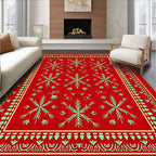 Crimson Snowflake Bordered Medallion Rug