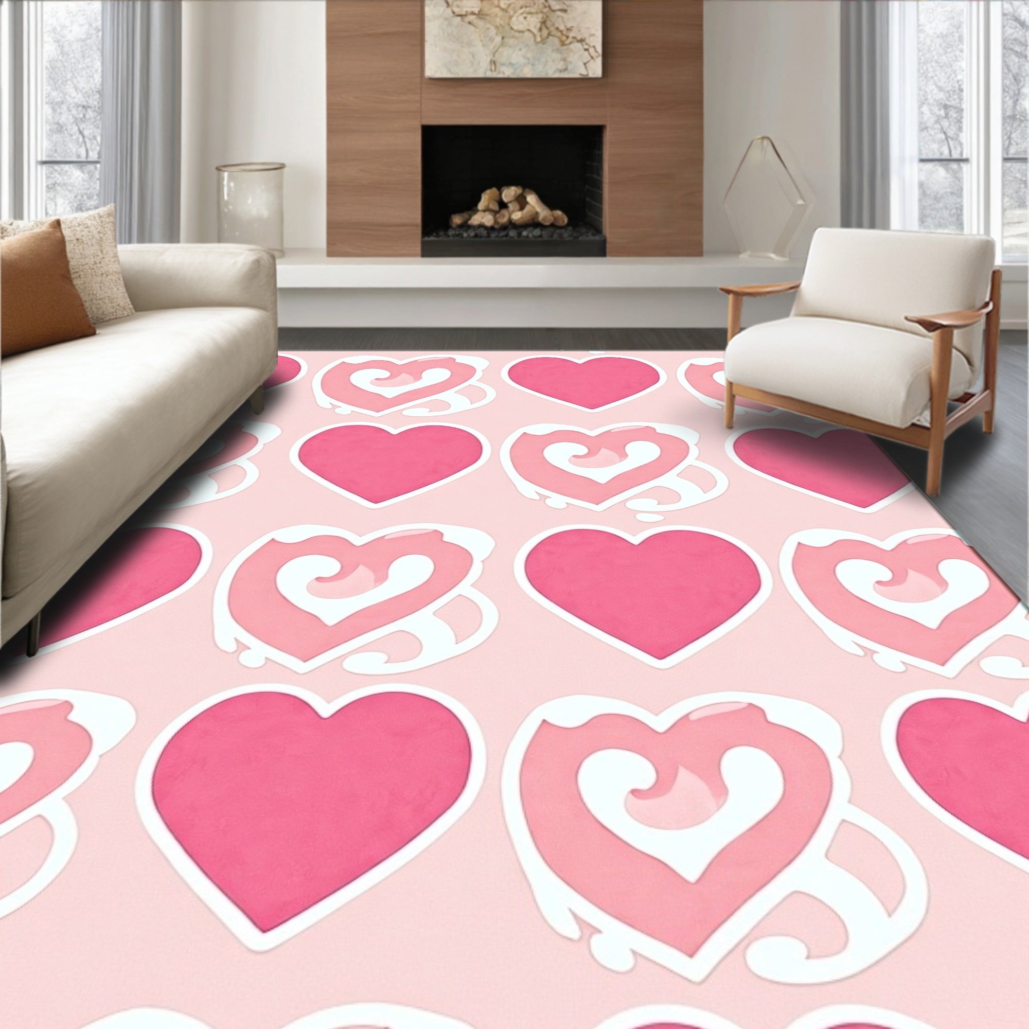 Pink Hearts Repeating Pattern Rug