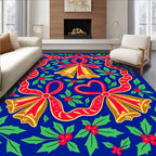Red Gold Bells Festive Holly Ribbons Rug