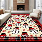 Cheerful Snowman Red Plaid Border Rug