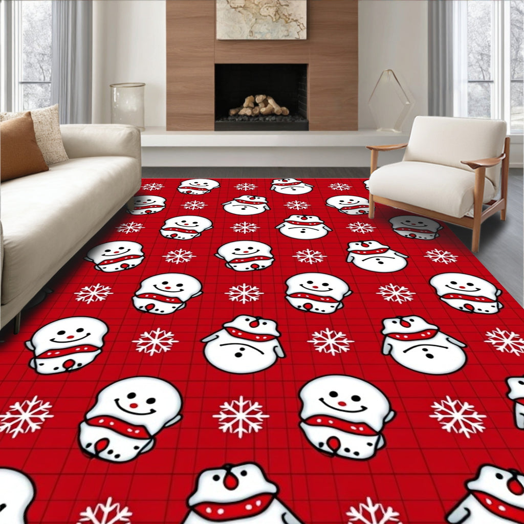 Festive Red Snowman Snowflake Collection Rug