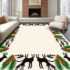 Rustic Deer Pinecone Foliage Border Rug