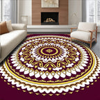 Crimson Gold Floral Mandala Rug