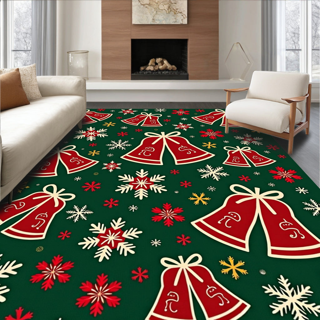 Red Jingle Bells Snowflake Christmas Rug