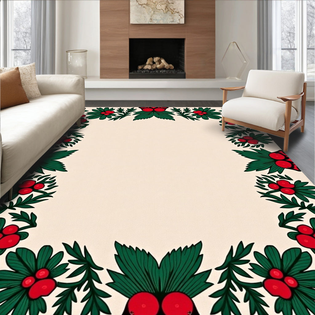 Crimson Holly Berry Garland Border Rug