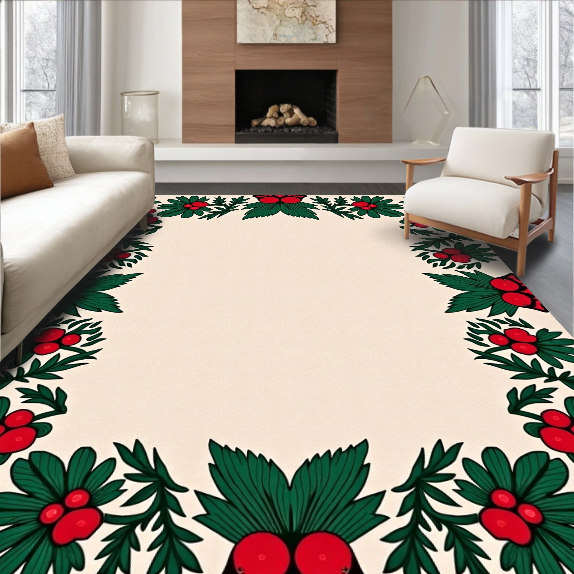 Crimson Holly Berry Garland Border Rug