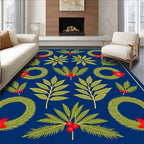 Deep Blue Christmas Wreath Poinsettia Rug