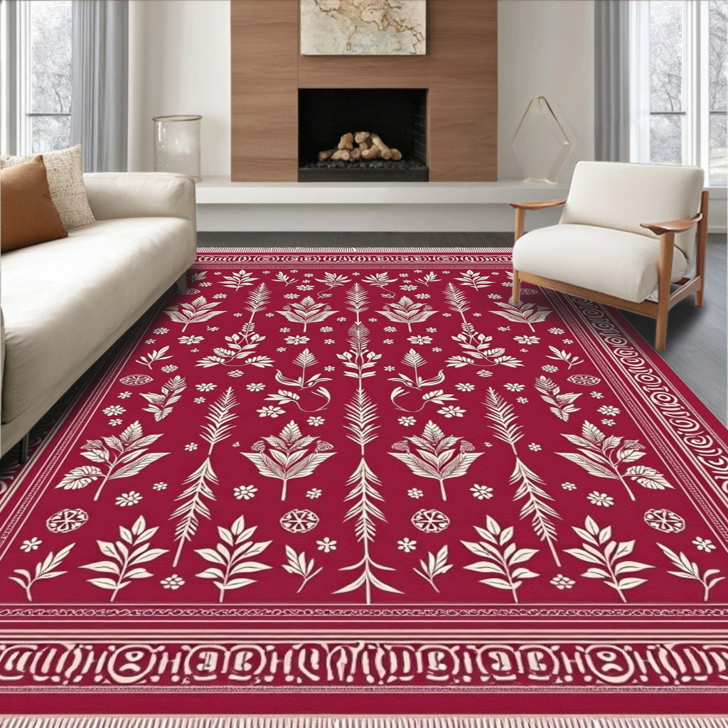 Crimson Floral Medallion Botanical Rug