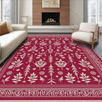 Crimson Floral Medallion Botanical Rug