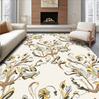 Earthy Yellow Leafy Scrollwork Rug
