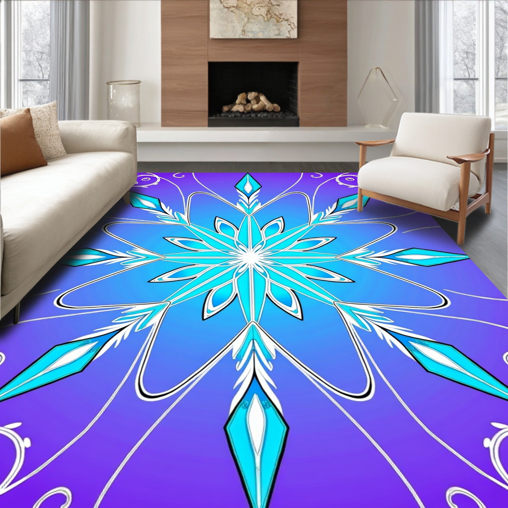 Aquamarine Snowflake Floral Swirl Rug