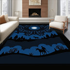 Midnight Blue Moonlit Forest Scene Rug