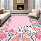 Whimsical Pink Floral Puppy Medley Rug