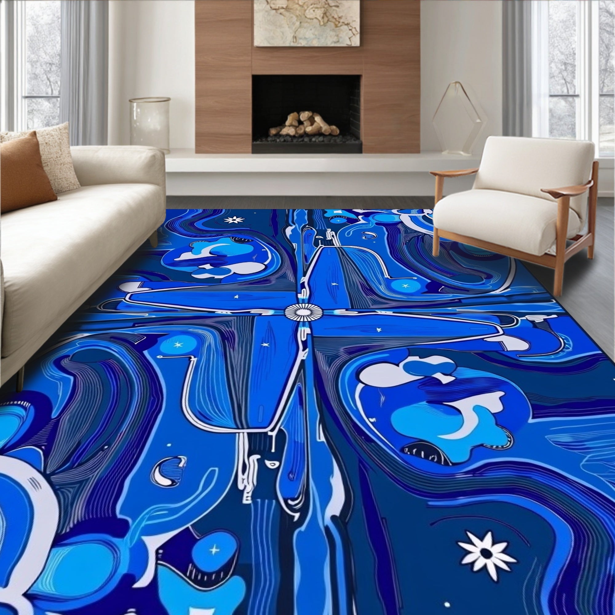 Deep Blue Celestial Swirl Rug