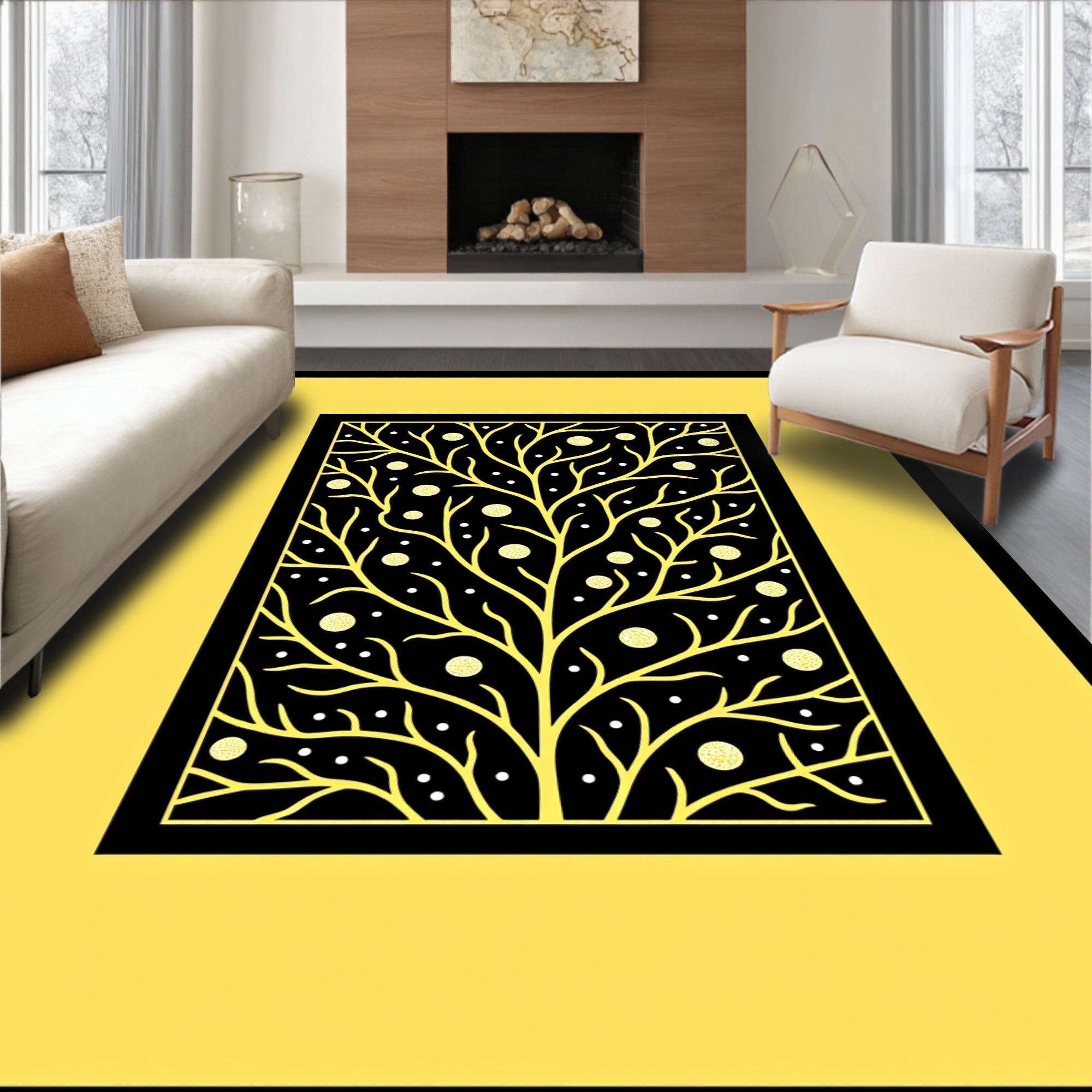 Golden Tree With White Dots Rug
