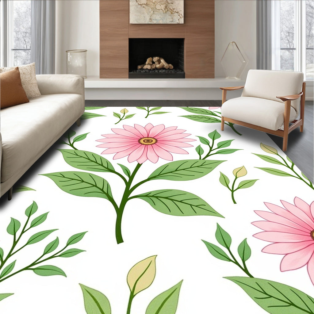 Pink Daisy Blooming Garden Rug