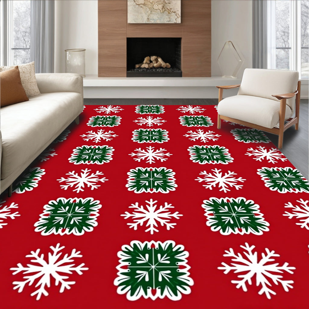 Red, White, and Green Snowflake Quilt Rug