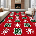 Red, White, and Green Snowflake Quilt Rug