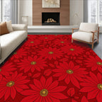 Scarlet Red Floral Bloom Garden Rug
