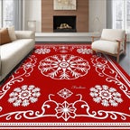 Bold Red White Floral Medallion Rug