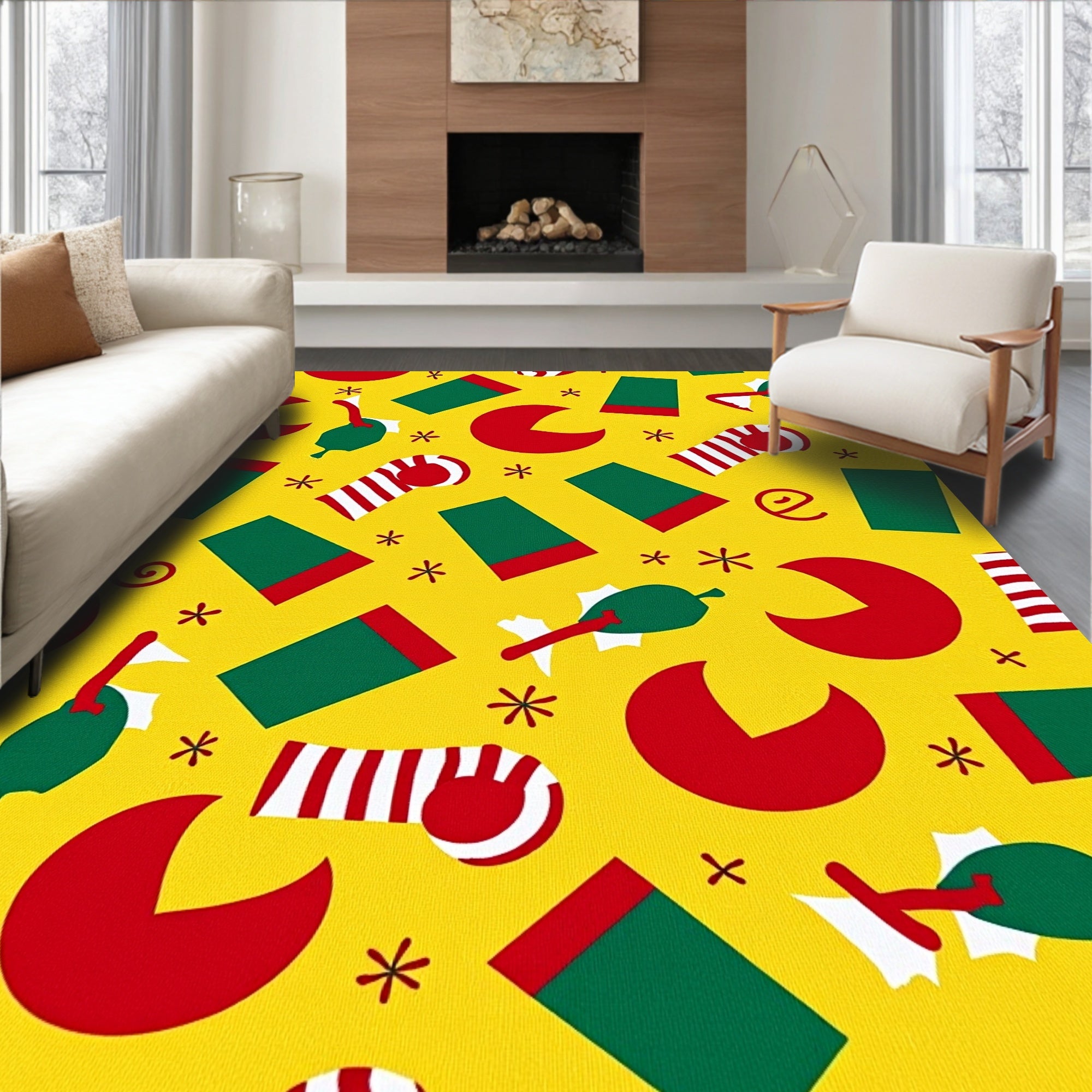 Jolly Holiday Red Green Geometric Scatter Rug