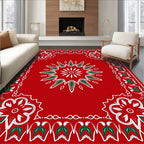 Vibrant Red Floral Medallion Border Rug