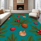 Festive Pine Berry Ornaments Snowflakes Rug