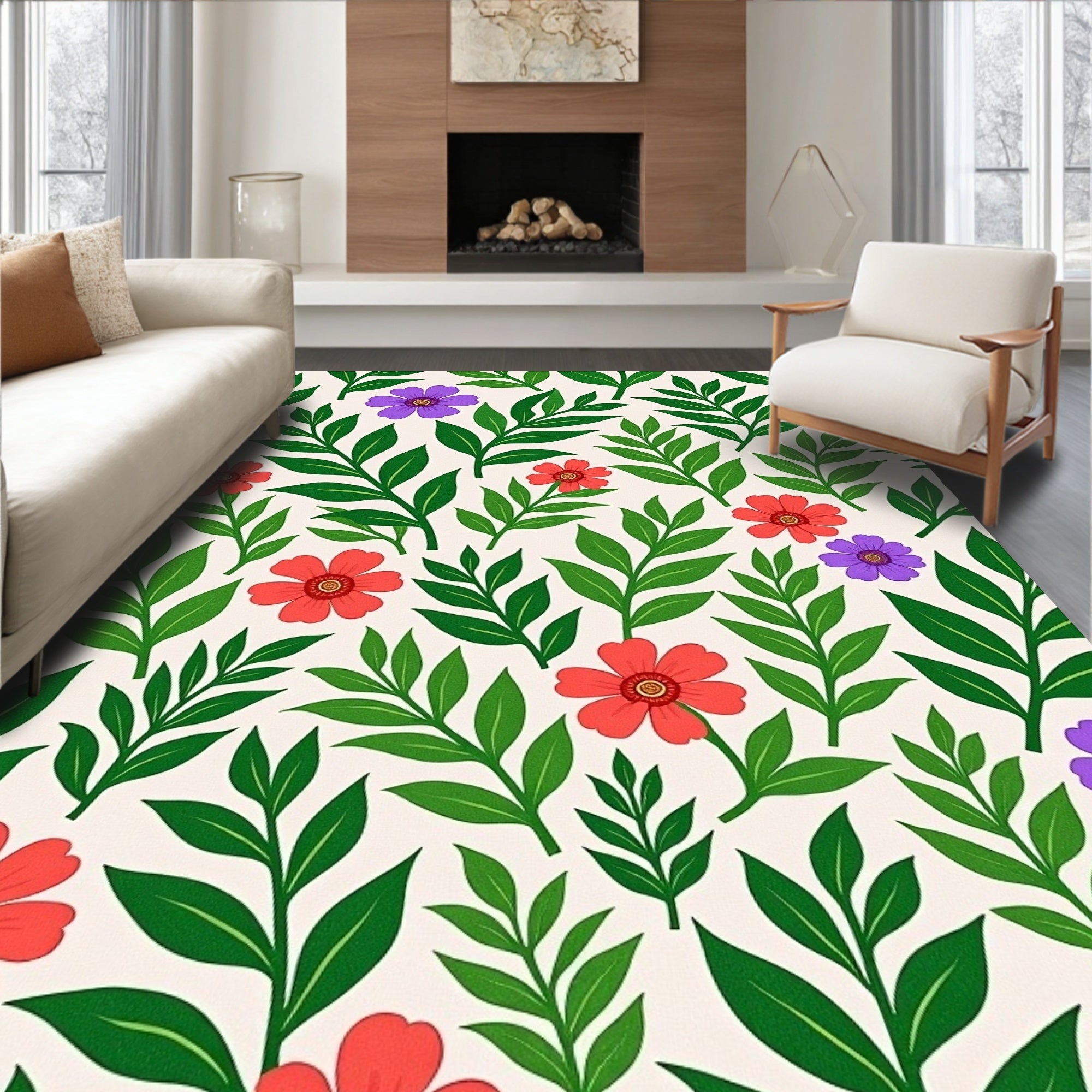 Red Violet Floral Foliage Repeat Rug