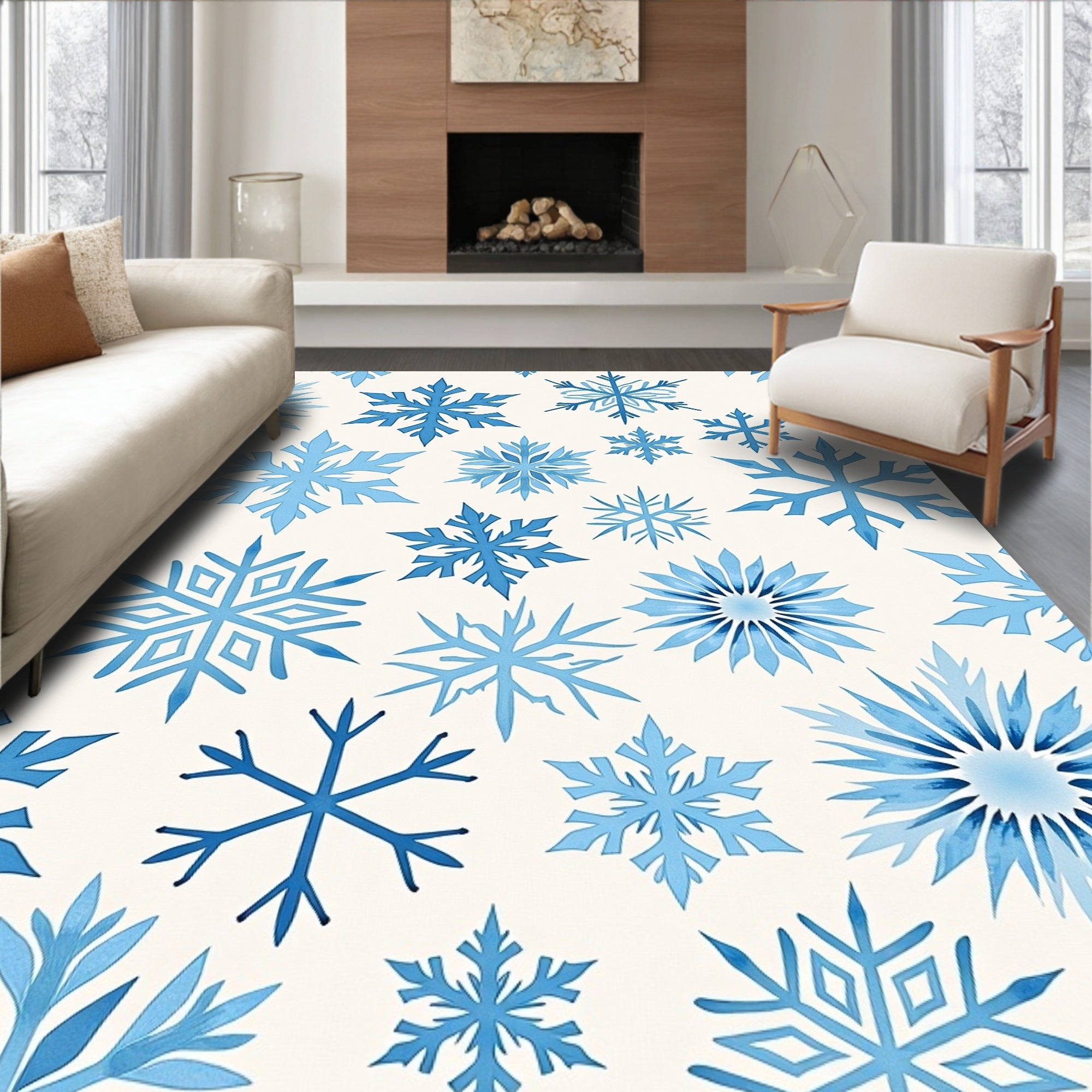 Arctic Blue Snowflake Collage Rug