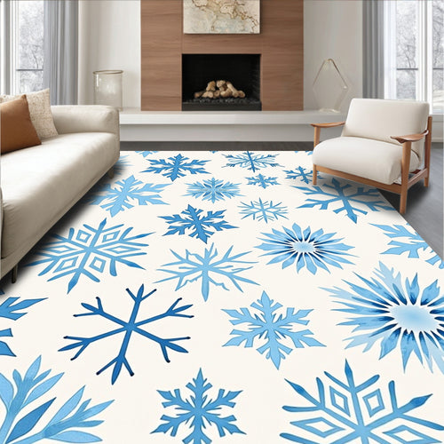 Arctic Blue Snowflake Collage Rug