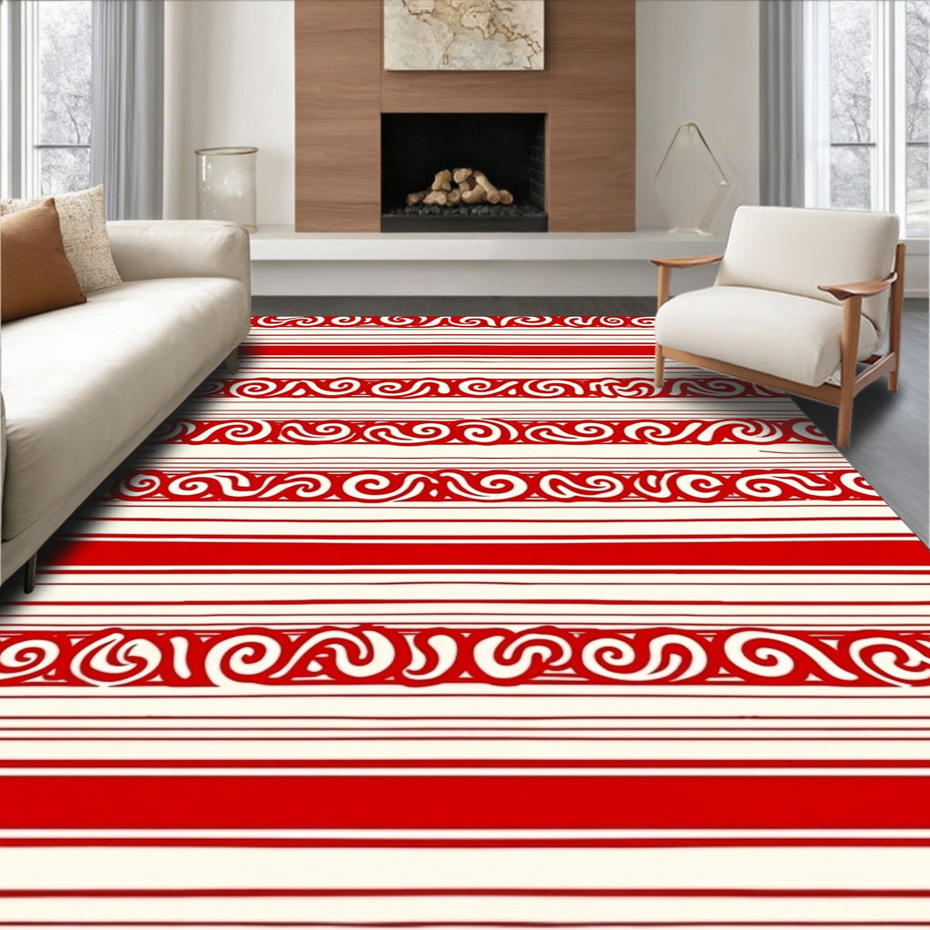 Crimson Swirl Stripes Rug