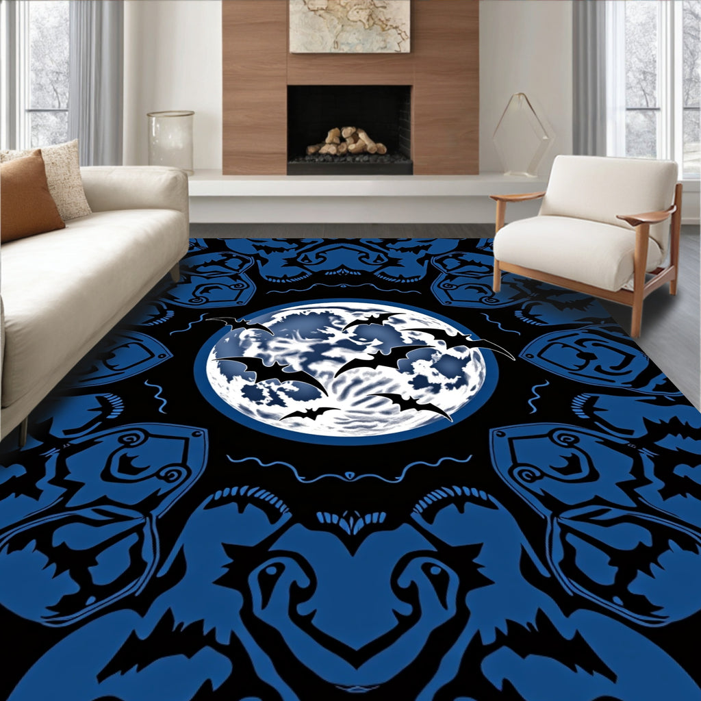 Spooky Blue Moon Bat Mandala Rug