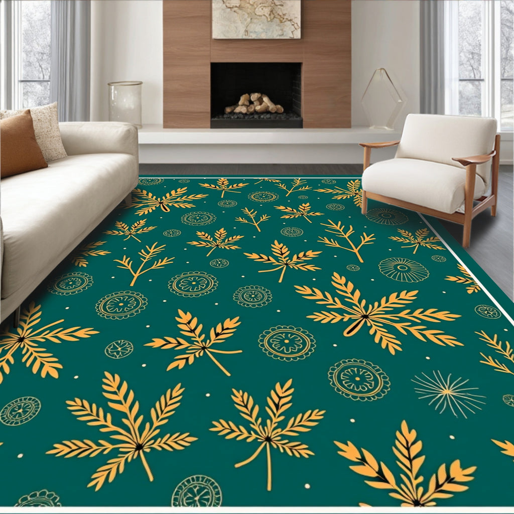 Golden Leafy Branches with Mandalas Rug