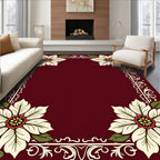 Crimson Poinsettia Floral Border Rug