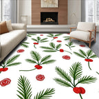 Festive Green Pine Sprig Red Berry Rug