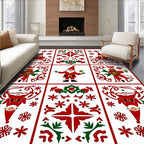 Festive Red Green Santa Village Panels Rug