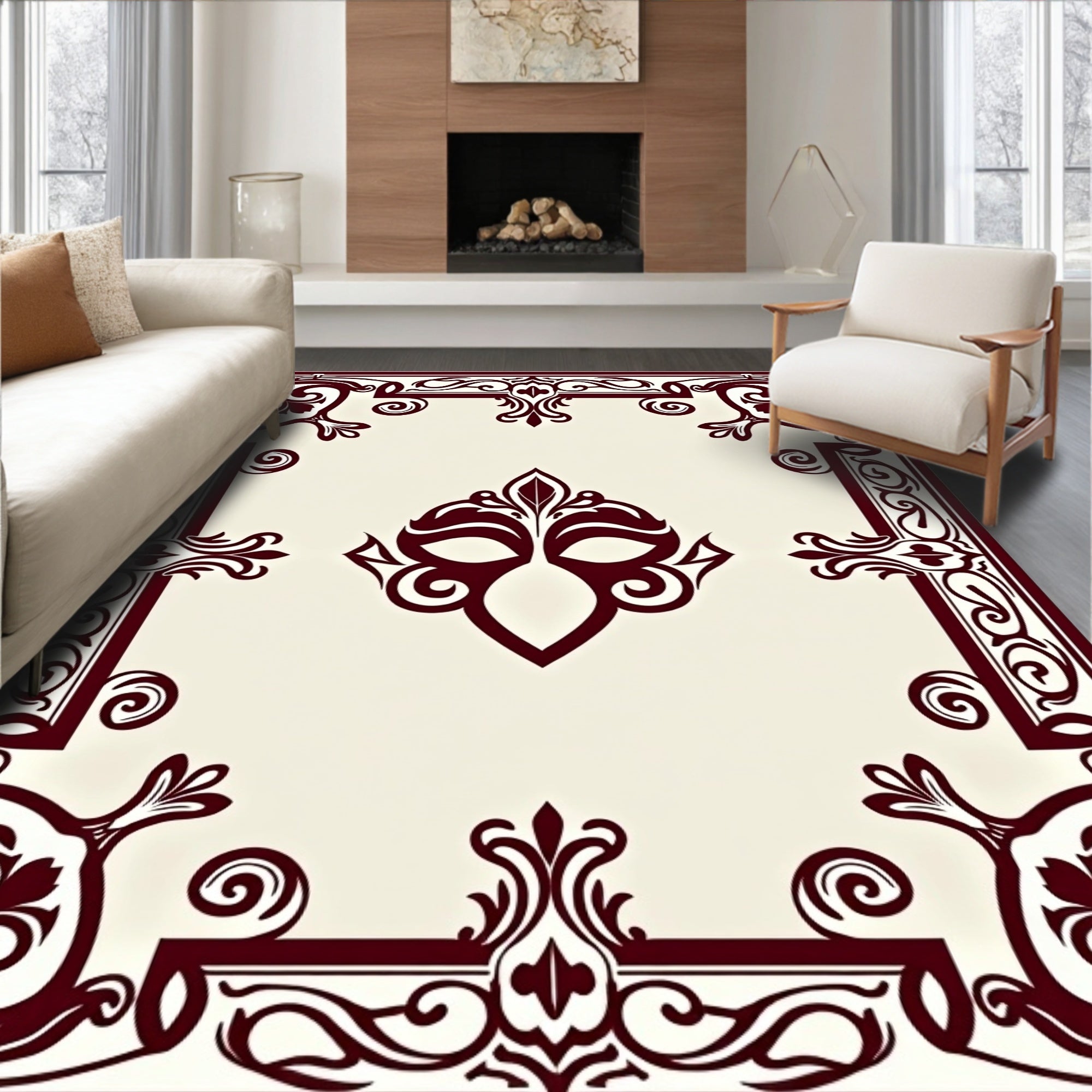 Deep Red Floral Mask Symmetry Rug