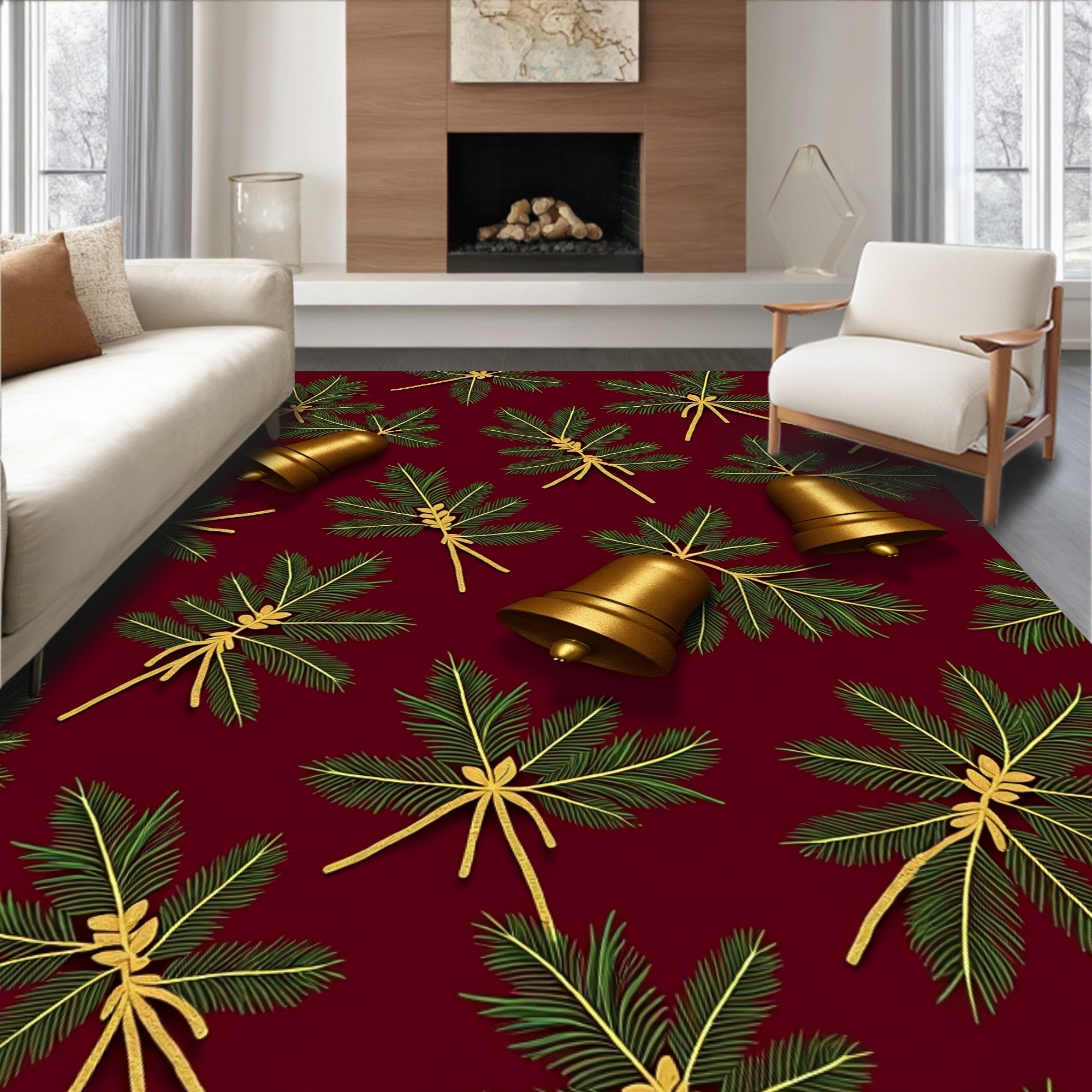 Golden Bells and Pine Sprigs Holidays Rug