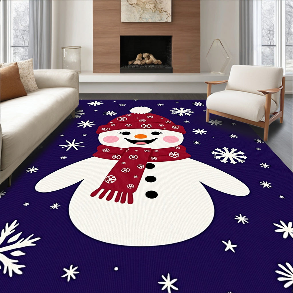 Merry Snowman Snowflake Red Scarf Rug
