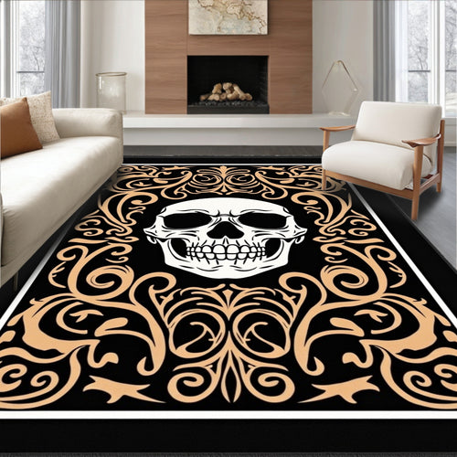 Black Golden Skull Ornament Rug